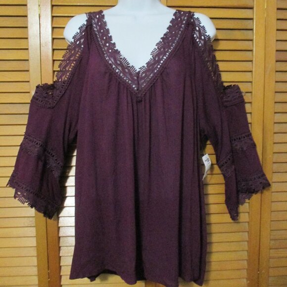 Charlotte Russe NEW top purple Whimsy Goth feminine lace open shoulder size XL - Picture 1 of 9